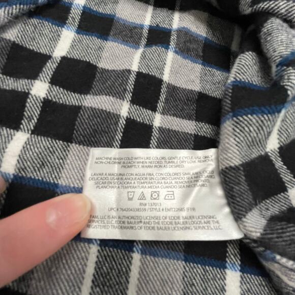 Eddie Bauer Gray‎ Blue Tartan Plaid Mens XL Long Sleeve Button Up Flannel Shirt - Picture 10 of 10